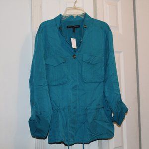 White House Black Market Jacket Blouse Blue Adjustable Sleeve